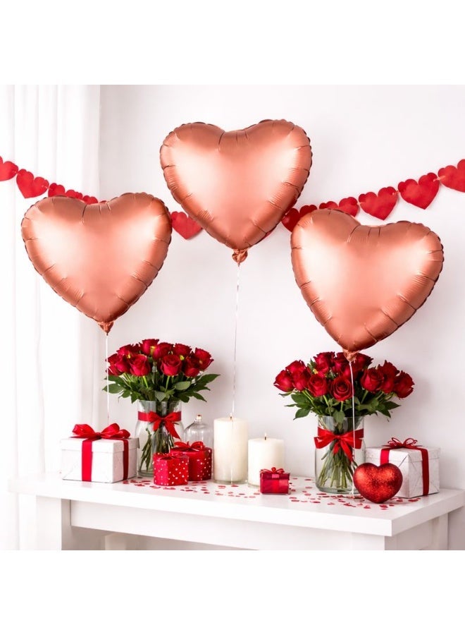 Rose Gold Heart Foil Balloon – 18 Inch, Pack of 3, Air or Helium - Image 2